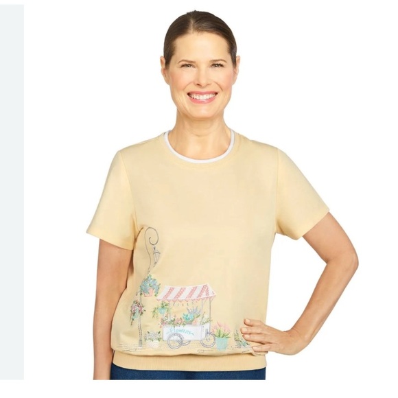 Alfred Dunner Cream Tan Boxy Short Sleeve T-Shirt - Picture 1 of 8